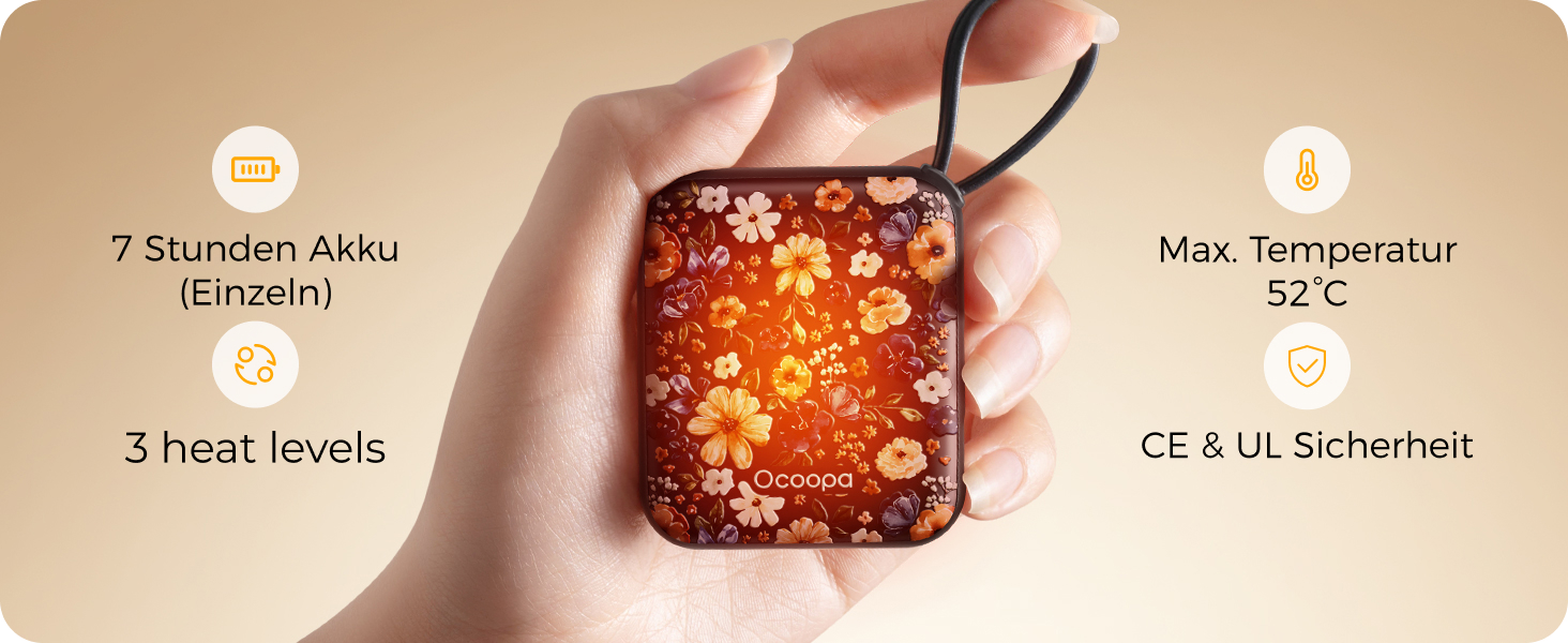 Електричні грілки для рук Ocoopa 2 шт., багаторазові, 4000mAh, USB, 3 режими нагріву, до 52°C, подарунок, для зимових видів спорту, подорожей та активного відпочинку, UT5 Nano Wiesengeflüster (Ocoopa x Artist Edition)