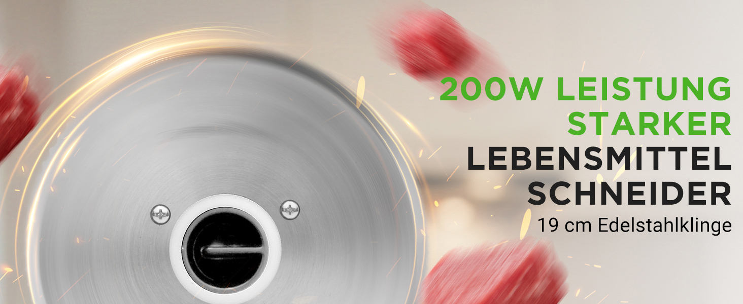 Електричний універсальний слайсер NutriChef 200W для хліба, м'яса, сиру та овочів, товщина нарізки 0–15 мм, ніж з нержавіючої сталі 19 см