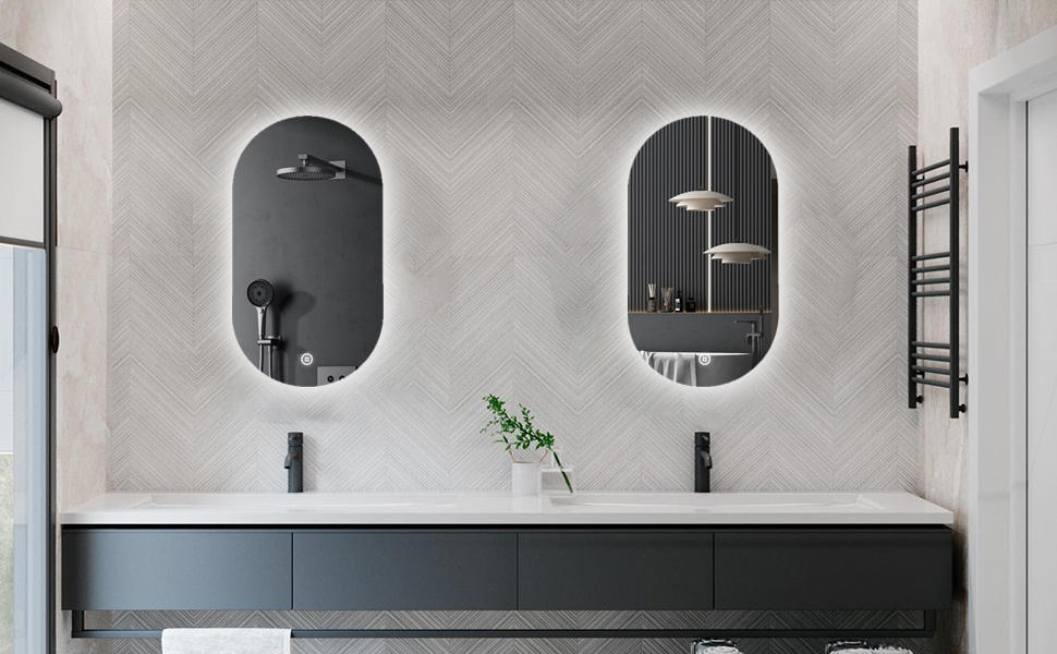 Дзеркало для ванної кімнати Boromal з підсвічуванням, овальне LED, 50x90 см, сенсорне керування, диммування, 3 кольори світла