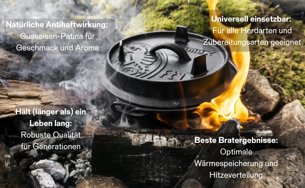 Чавунний казан Petromax Feuertopf (Dutch Oven) з ніжками для готування та випікання на відкритому вогні