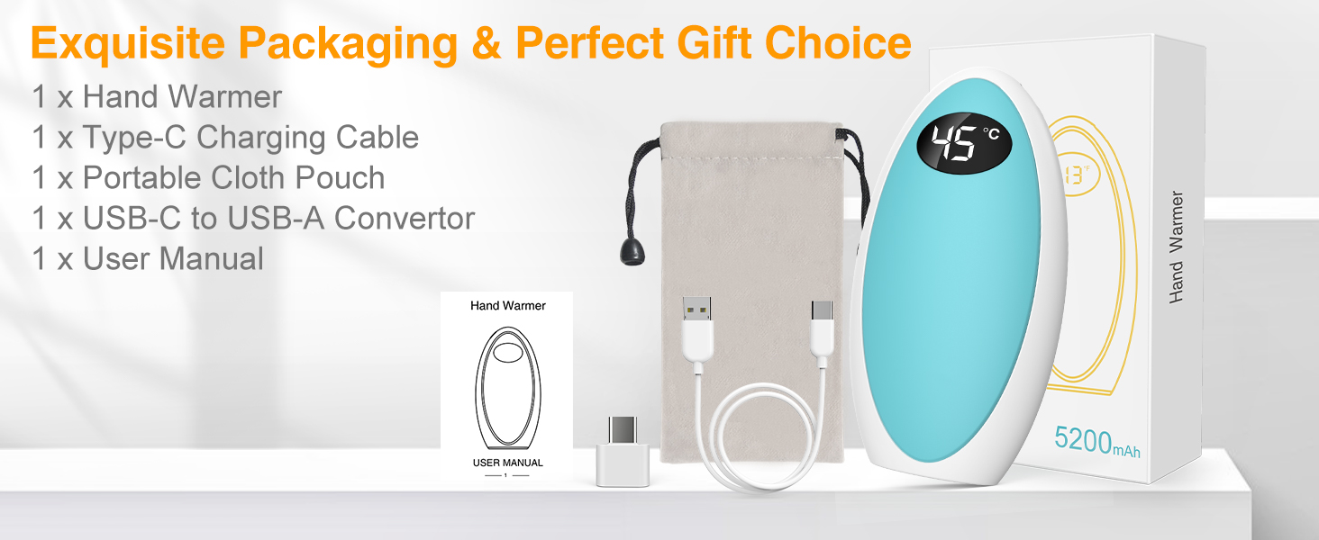 Портативний нагрівач рук Powerbank 5200mAh USB, електричний нагрівач для рук, для кемпінгу, катання на лижах, подарунок (блакитний)