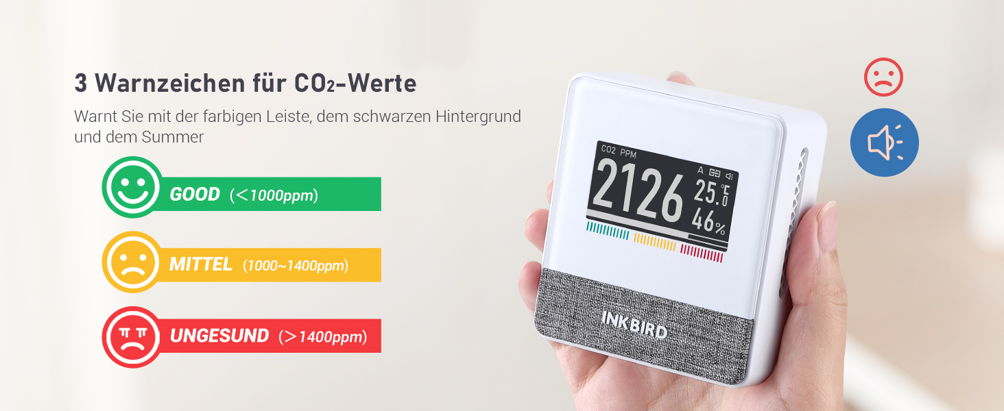 Вимірювач якості повітря Inkbird IAM-T1: CO2, температура, вологість, тиск. Електронний екран, 4 роки роботи від батареї, для дому та офісу