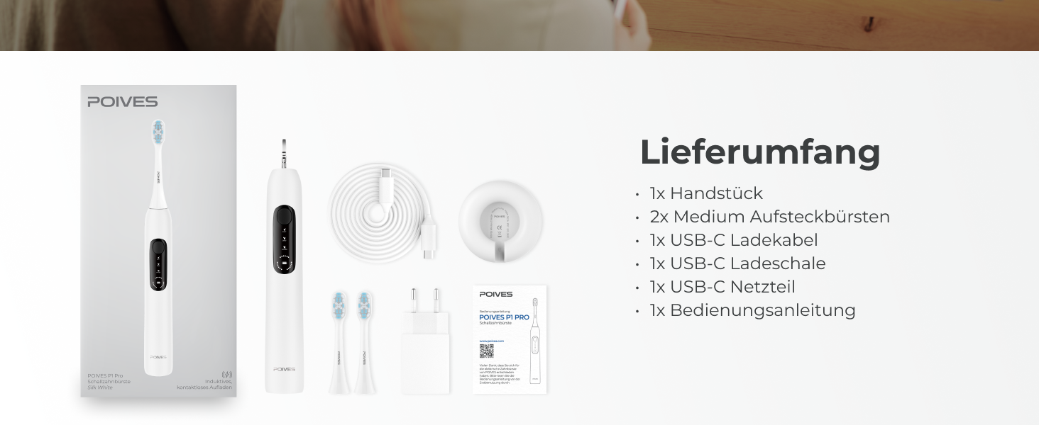 Електрична зубна щітка POIVES P1 Pro з датчиком тиску, 72 000 рухів, гарантія до 4 років, 111 днів без ризику, тривалий час роботи, колір Midnight Blue (P1 Pro Silk White)