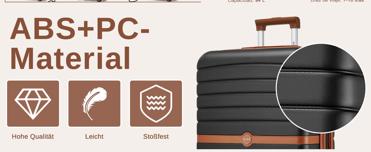 Валіза KONO, середнього розміру, 66 см, ABS+PC, з двома колесами та кодовим замком (темно-зелений/коричневий)