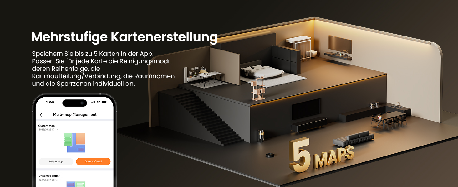 Робот-пилосос Proscenic Q20Plus з функцією миття, 10000Pa, 200хв, бездротовий, самостійна очистка, 3-в-1 для тварин, килимів, твердих поверхонь, чорний