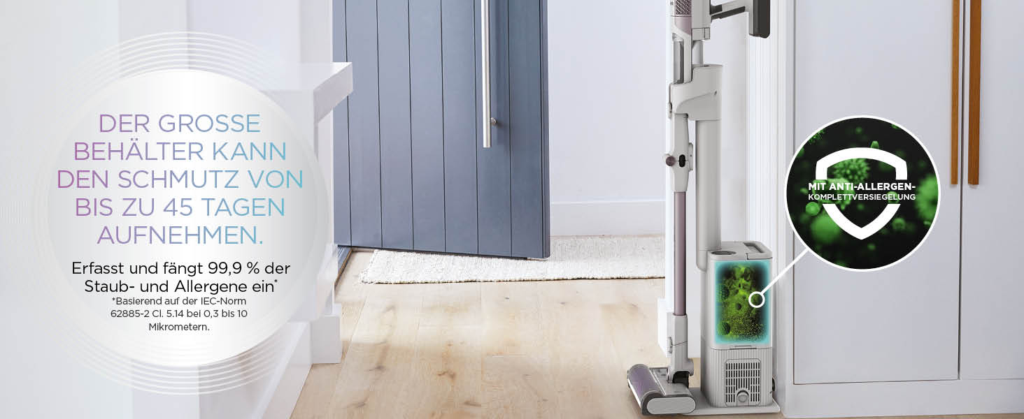 Shark акумуляторний пилосос Clean & Empty з базою самостійного очищення, до 40 хв роботи, бездротовий, для шерсті тварин, килимів та твердих підлог, з LED-підсвічуванням, тихий, білий/блакитний, BU3521EU