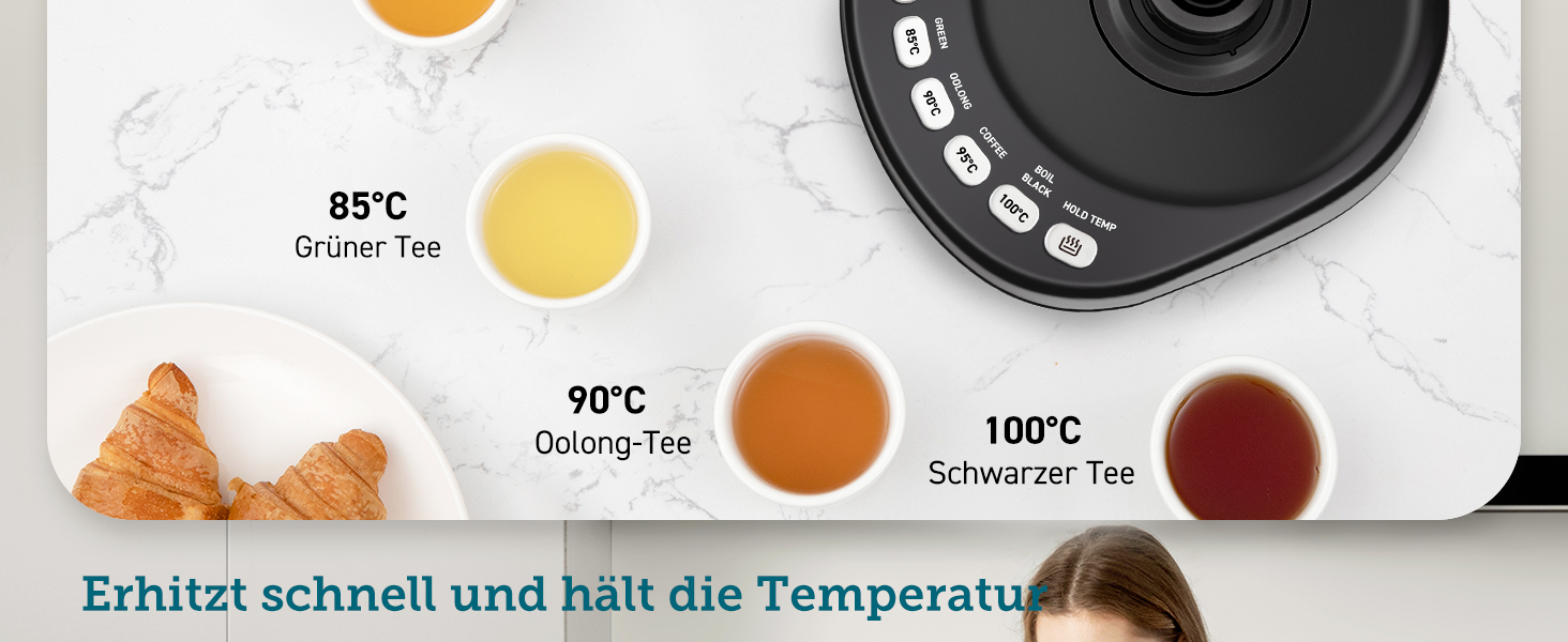 Електричний чайник Cosori з лебединим носиком, 0.8 л, регулювання температури, чорний