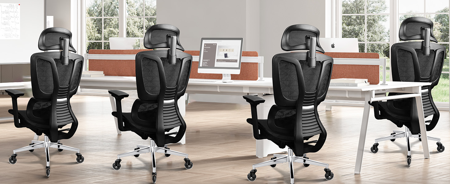 Ергономічне крісло для офісу, 4D підлокітники, регульована глибина сидіння, 4-рівневий нахил, гумові колеса, сітчаста сидіння, висока спинка, для великих людей, Homeoffice & Gaming, чорне ергономічне крісло з сітчастою подушкою сидіння