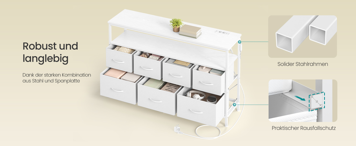 SONGMICS BELLAH: Комод, шафа, тумба з LED-підсвіткою, стайлінг-станція, 1 полиця, індустріальний стиль, вінтажно-коричневий/чорний, LGS723KD01 (7 ящиків, білий)