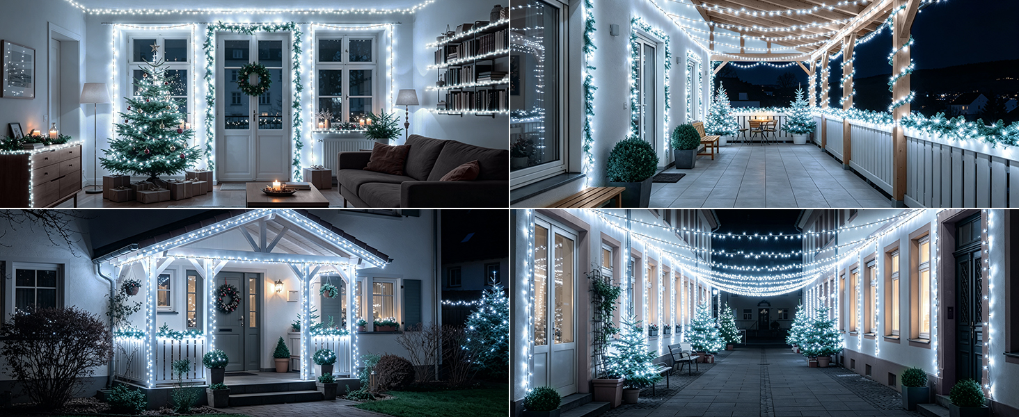 Світлодіодна гірлянда для вулиці та дому 30м, 1400 LED, водонепроникна, 8 режимів, з пультом та таймером, біле світло (для саду, тераси, новорічного декору)