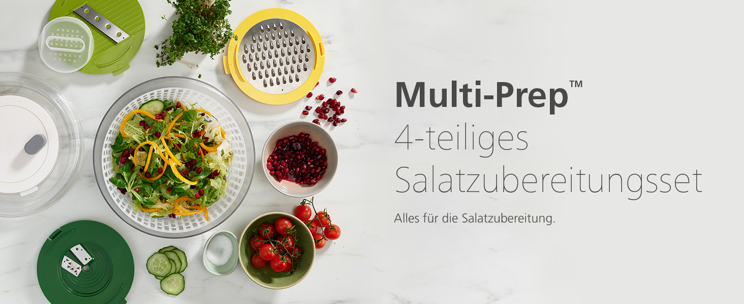 Набір для приготування салатів Joseph Joseph 'Multi-Prep' 4 в 1: салатниця, спіралізатор, тертка, шинкувальник, компактне зберігання