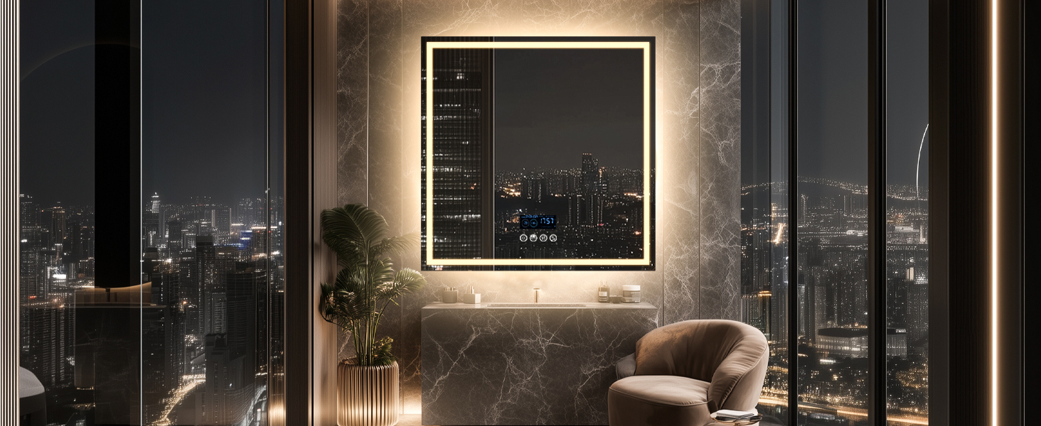 Дзеркало для ванної кімнати LUVODI LED з підсвічуванням, 40x50 см, водонепроникне, сенсорне управління, 3 колірні температури, регулювання яскравості, антизапарник, Bluetooth, заднє та переднє освітлення