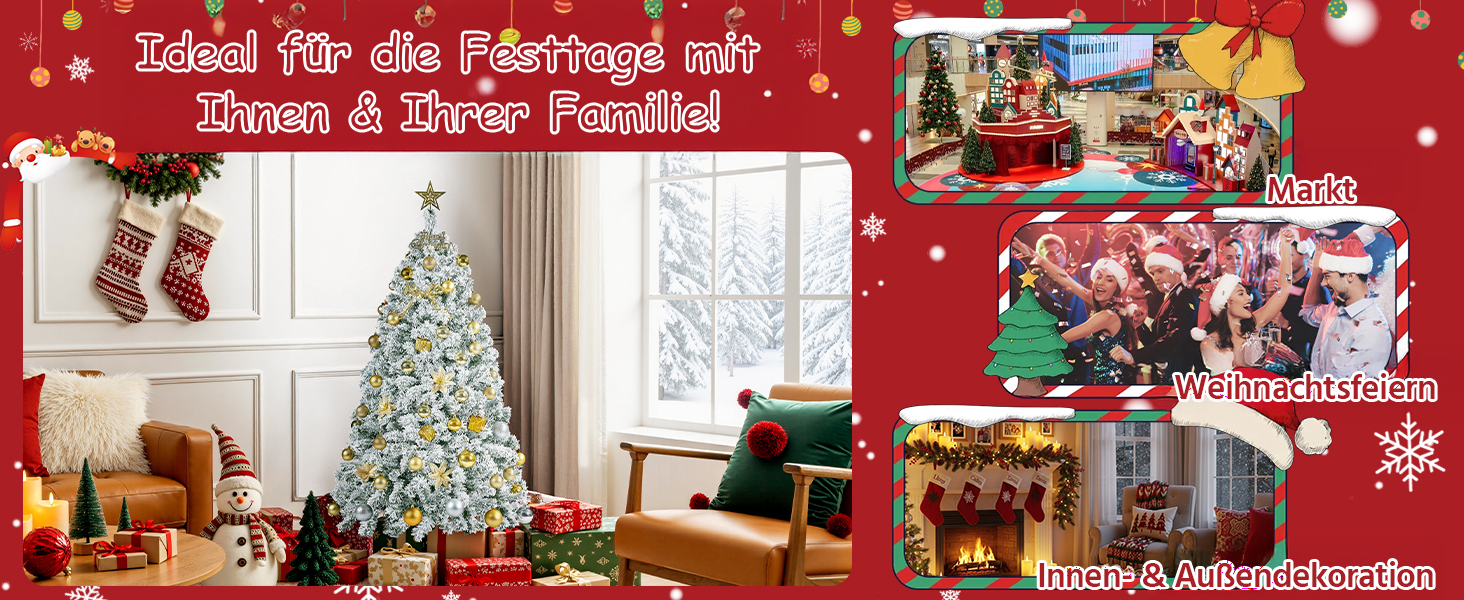 Штучна ялинка Yaheetech зі снігом 183 см (діаметр 120 см), 820 гілок, з металевим підставкою, швидкий монтаж, розкладний механізм для ялинки на Різдво