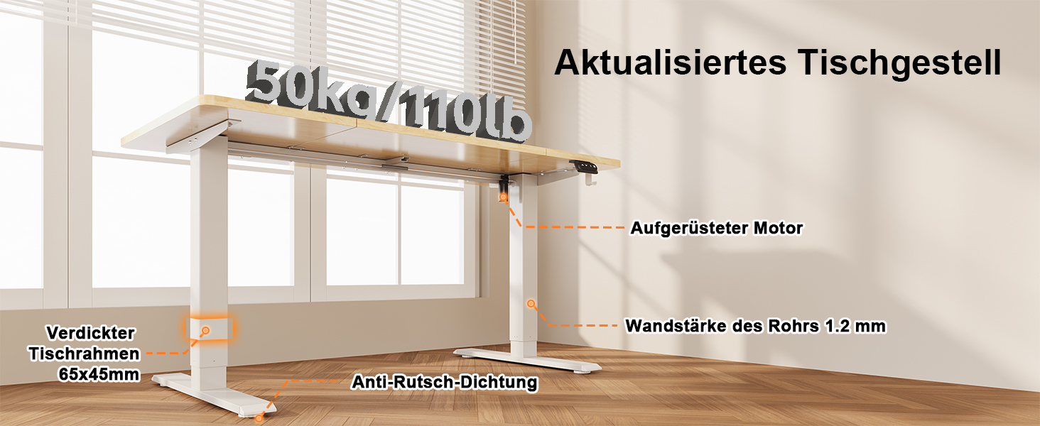 Регульований стіл JUMMICO Standing Desk: електричний, з пам'яттю, 160x70 см, білий (бежева вставка)