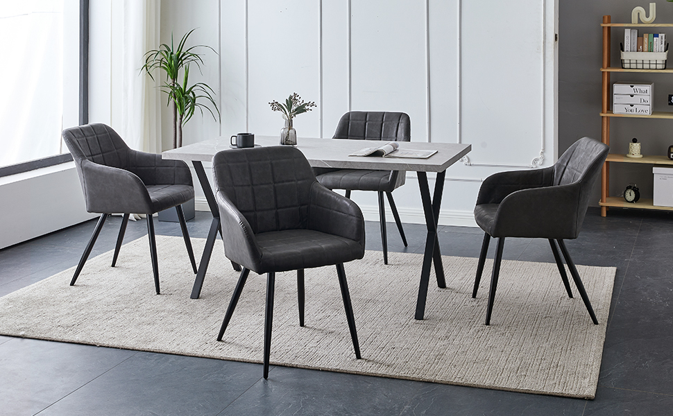 CLIPOP Комплект з 2-х обідніх стільців, з підлокітниками, з штучної шкіри, для кухні, вітальні, обідньої кімнати (штучна шкіра, темно-сірий)