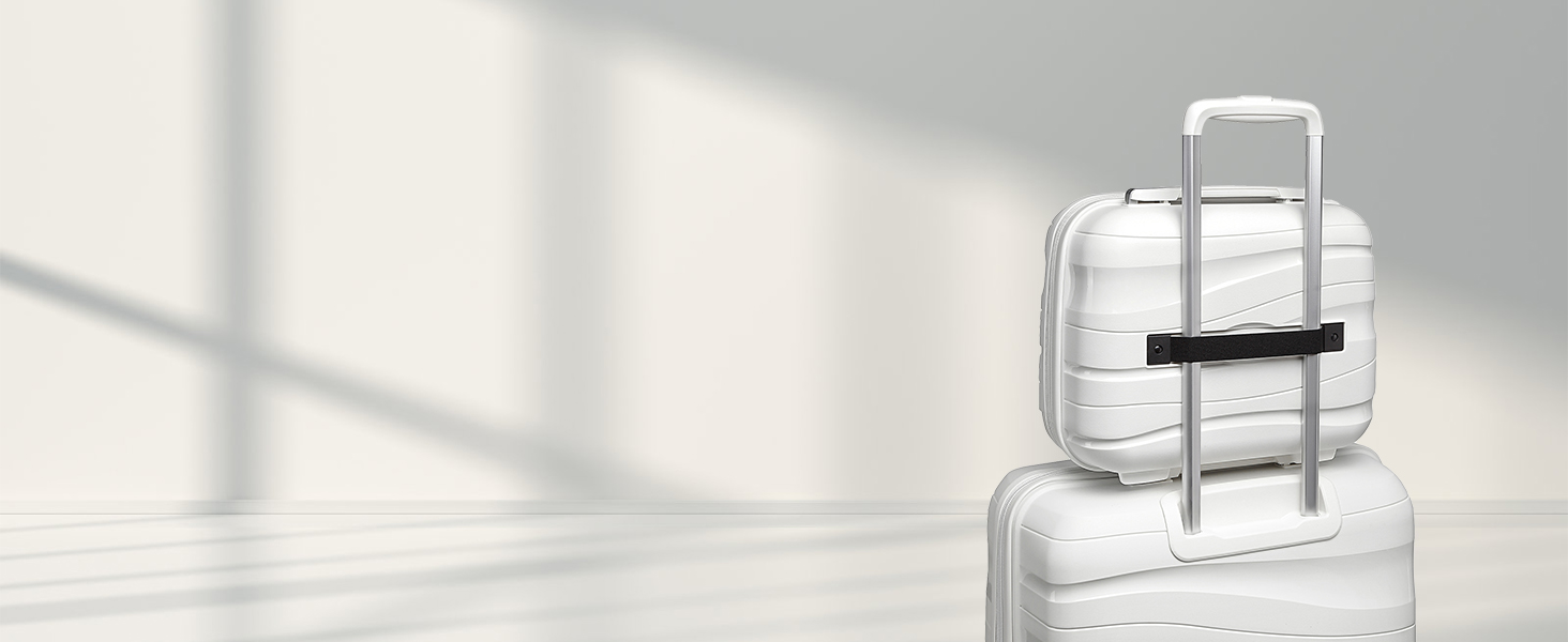 Валіза-тележка KONO, велика, легка, з жорстким корпусом, TSA-замок, 4 колеса (біла, XL)