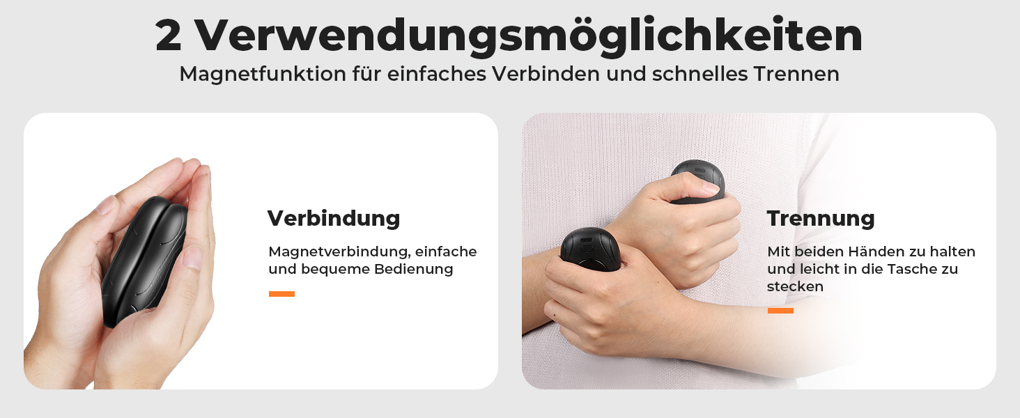 Електричні грілки для рук 2 шт. з магнітним кріпленням, 6000mAh, 3 режими нагріву, USB-зарядка, для кемпінгу, подорожей, офісу, чорний, 11.2*2.35*14 см