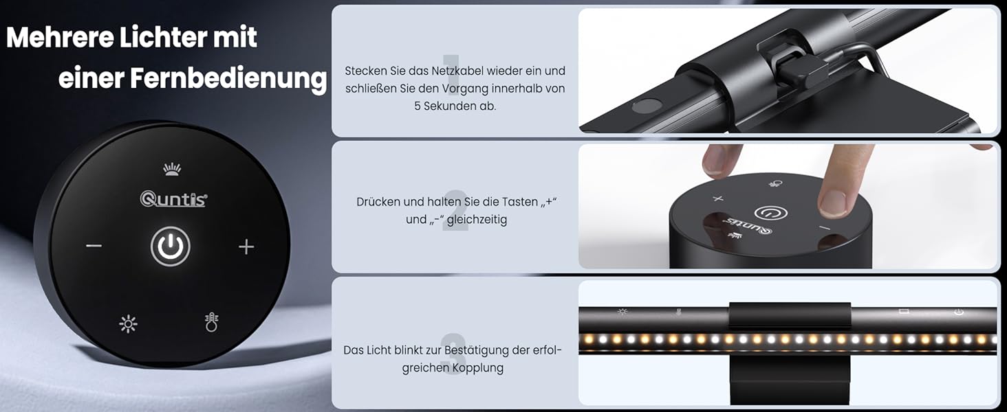 LED лампа для монітора Quntis з дистанційним керуванням та сенсорним управлінням, 40 см, захист від синього світла, USB, автоматичне регулювання яскравості, для ПК, офісу