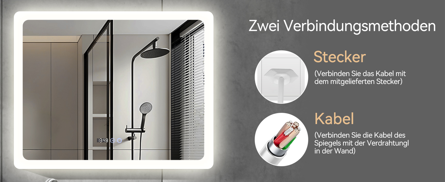 Дзеркало для ванної кімнати YU YUSING з підсвічуванням 80x60 см, LED, 3 кольори світла, регулювання яскравості, антизапар, сенсорне управління, таймер, скло, IP44