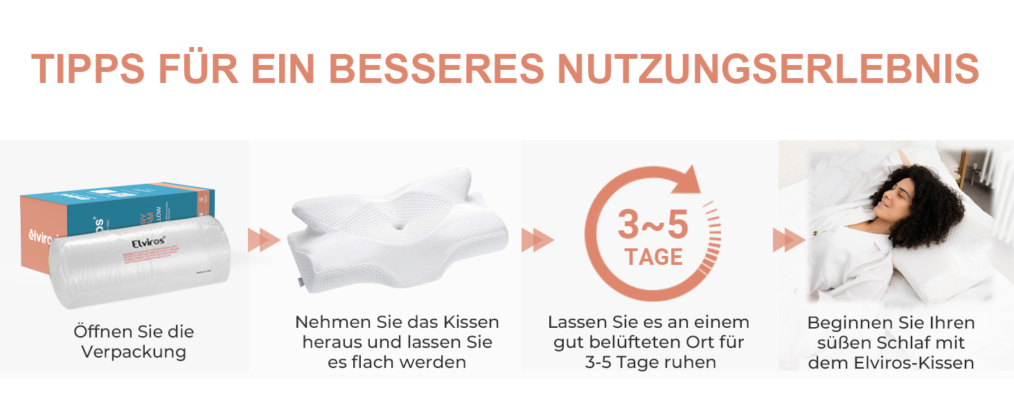 Ортопедична подушка для шиї Elviros з піни Memory Foam, ергономічна, для сну на спині, боці та животі, знімний охолоджуючий чохол, 64×(11,5/13)×40 см, сірий