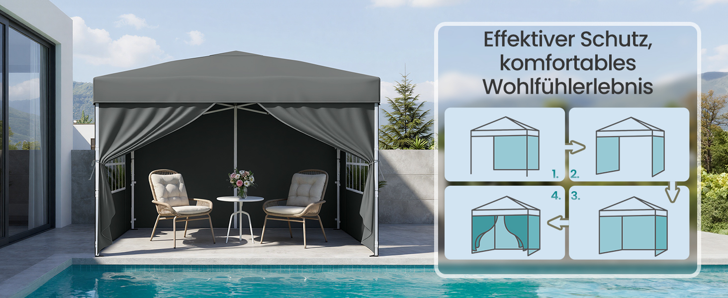 Павільйон SONGMICS 3x3 м, садовий, для відпочинку та заходів, з 4 боковинами (темно-сірий)