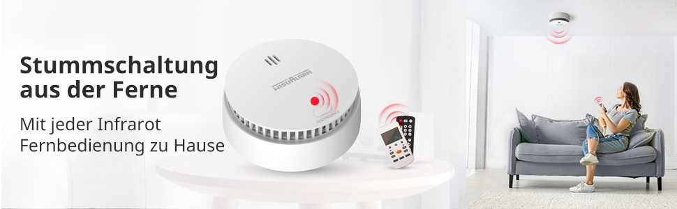 Датчики диму Rauchmelder з магнітним кріпленням, 10 років роботи від батареї, з функцією вимкнення/тестування, сертифіковано TÜV EN 14604 (5 шт.)