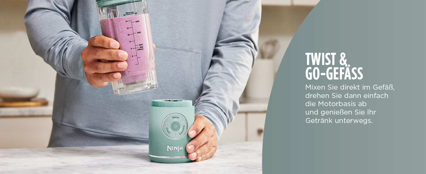 Портативний блендер Ninja Blast Max: 570 мл, акумулятор, 3 функції, для смузі та протеїнових коктейлів (BC251EULD)