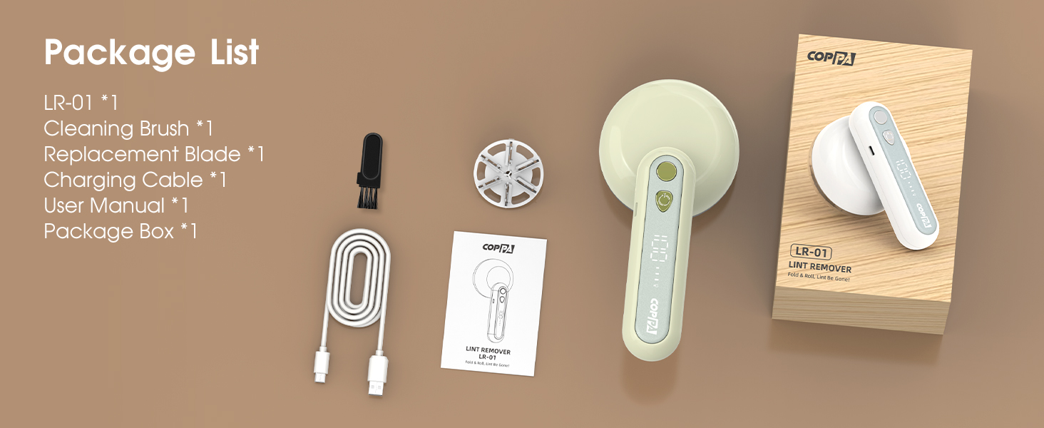 Електричний триммер для одягу COPPA, 6 лез, 3 швидкості, перезаряджається, з індикатором заряду, для пуловерів та одягу, білий (зелений)