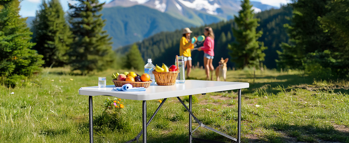 Складаний кемпінговий стіл Wiltec 122x60x75 см, стіл для пікніка, саду та виїзних заходів з ручкою для перенесення