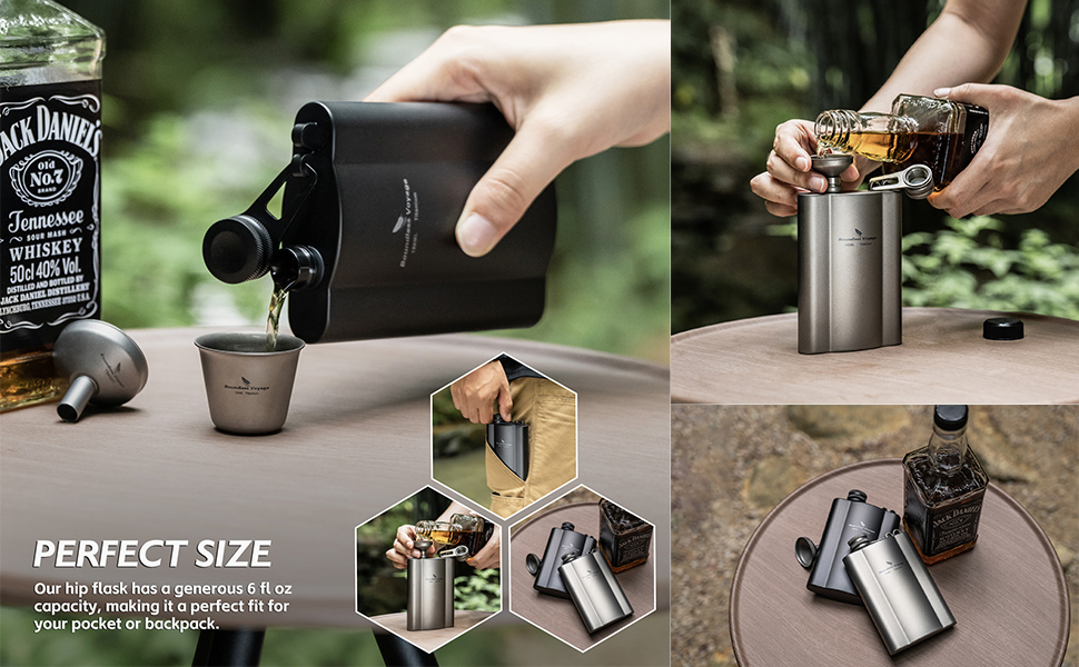 Фляга з титану iBasingo 180мл - Ultraleichter Flachmann для напоїв, Whiskey, Wodka, Weinflasche, Ti3071D (Ti3072d-180ml)