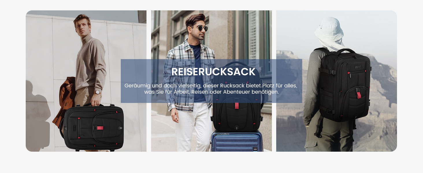 LOVEVOOK Рюкзак для ручної поклажі, дорожній рюкзак чоловічий/жіночий, 40л з відділенням для ноутбука, чорний, 45 x 32 x 20 см