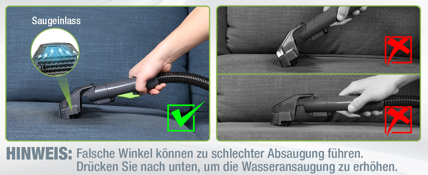 WORKPRO Мийний пилосос 450W 13kPa, 1.6L з миючим засобом та 2 насадками, для килимів, диванів, авто