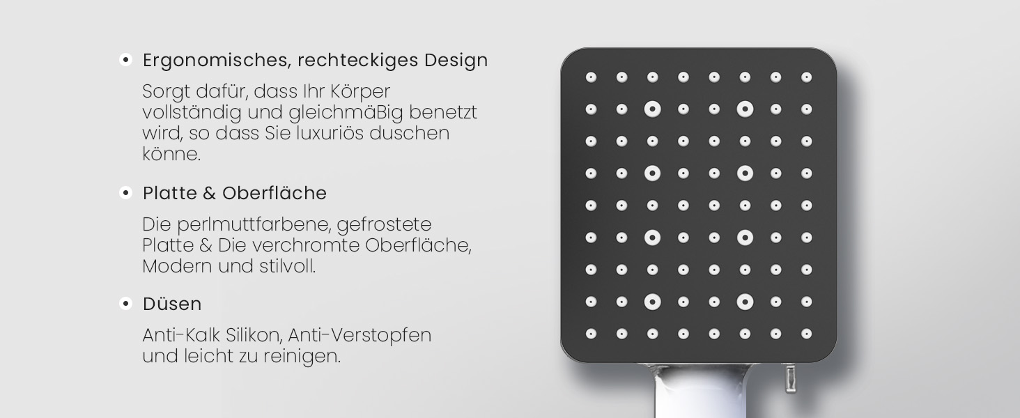 Насадка для душу Newentor Regendusche [TESTSIEGER], велика ручна лійка, водозберігаюча, високого тиску, XXL з 6 режимами струменя (без шлангу), матова чорна (Duschkopf, без шлангу)