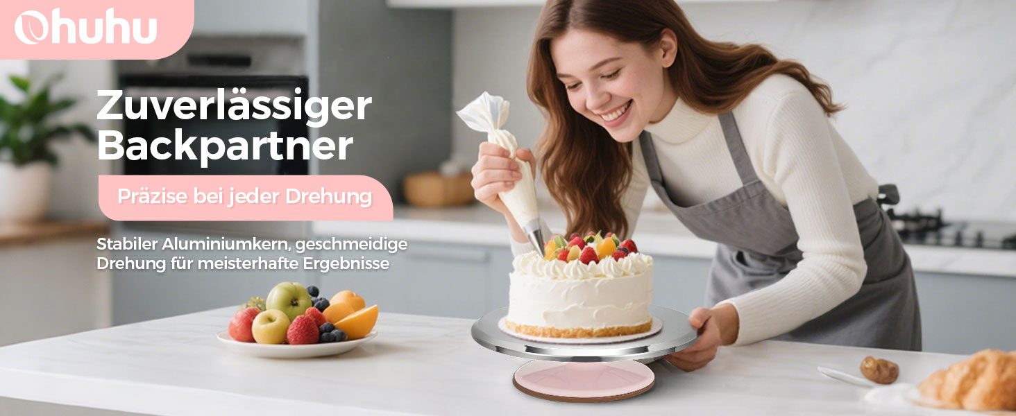 Ohuhu Поворотна платформа для тортів, 30 см, алюмінієвий сплав, 2 шпателі та 3 скребки, для декорування тортів та випічки, подарунок для кондитерів (Рожевий)