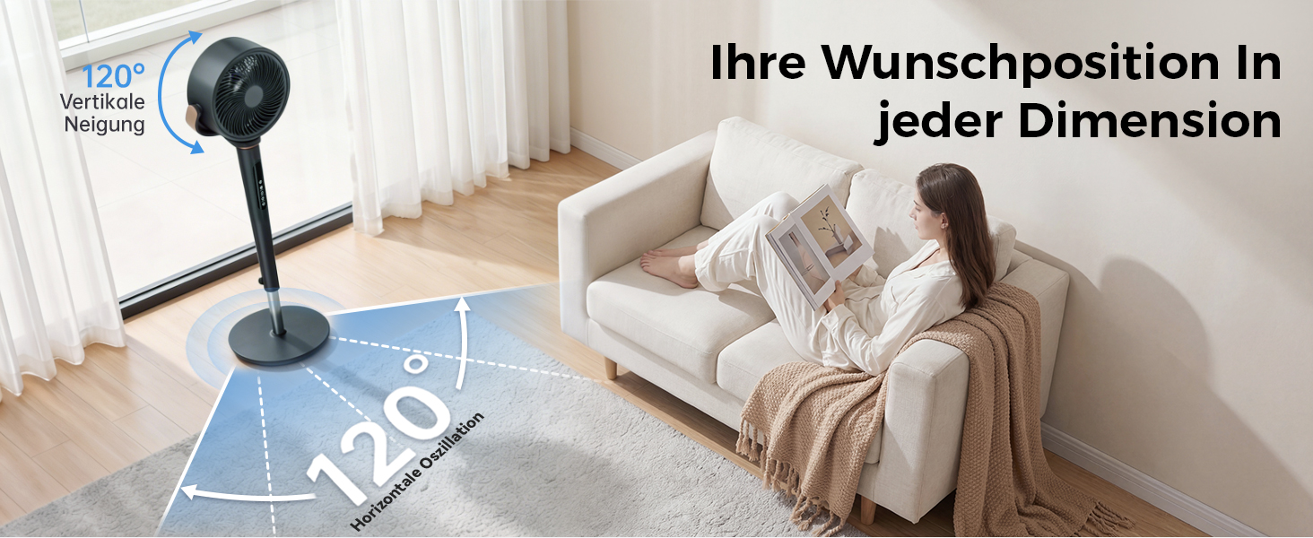 Вентилятор підлогово-настільний JUMMICO DC з пультом, 30м, 16 режимів, 12 год таймер, регульована висота, 20дБ