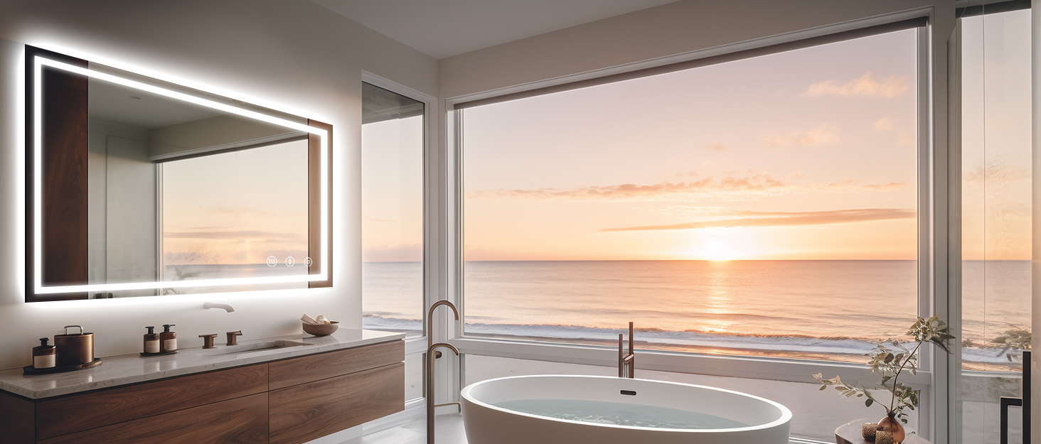 Дзеркало для ванної кімнати YOLEO з підсвічуванням 90x70 см, LED дзеркало з переднім та заднім освітленням, дзеркало з пам'яттю, 3 регульовані кольори світла, антизапарник 90x70 см