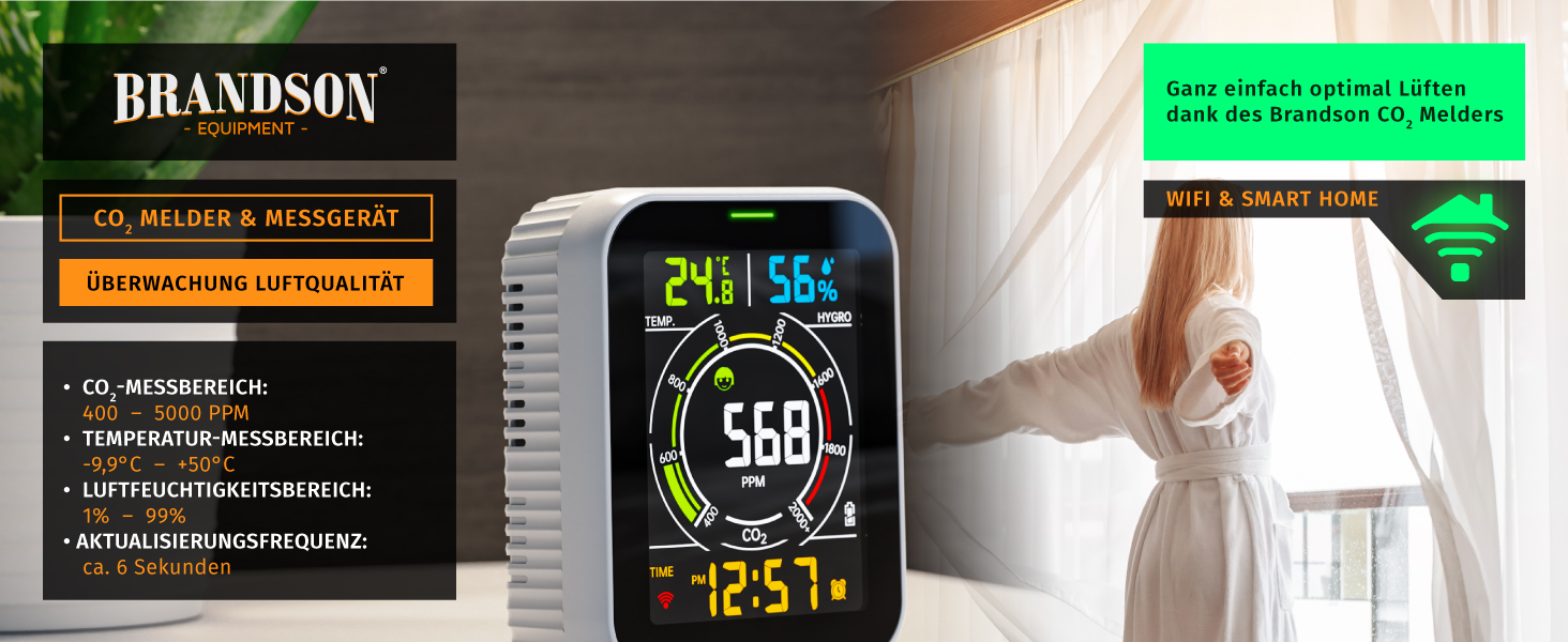 Вимірювач CO2 WiFi Brandson - Моніторинг якості повітря, датчик CO2, Tuya Smart Home, температура, вологість
