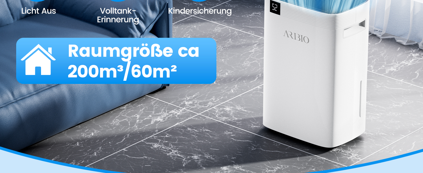 Електричний осушувач повітря 20л/день, високої продуктивності, з функцією сушіння білизни, таймером та системою відтавання, для приміщень до 200 м³/60 м², підходить для квартир, ванних кімнат, підвалів, гарантія 10 років