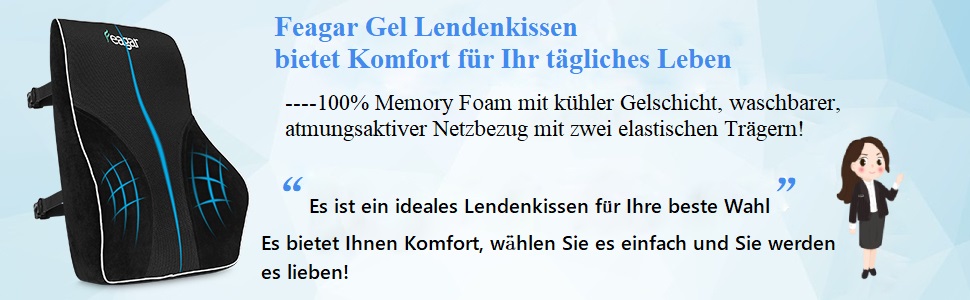Подушка для спини Feagar для офісного крісла та дивана | Підтримка спини для офісу та дому, чорна