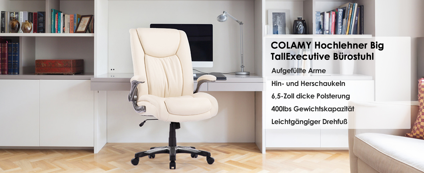 Офісне крісло COLAMY XXL - крісло для начальника з регульованими підлокітниками та синхро-механізмом. Широке сидіння (58 см), дихаюча штучна шкіра. Для дому та офісу.