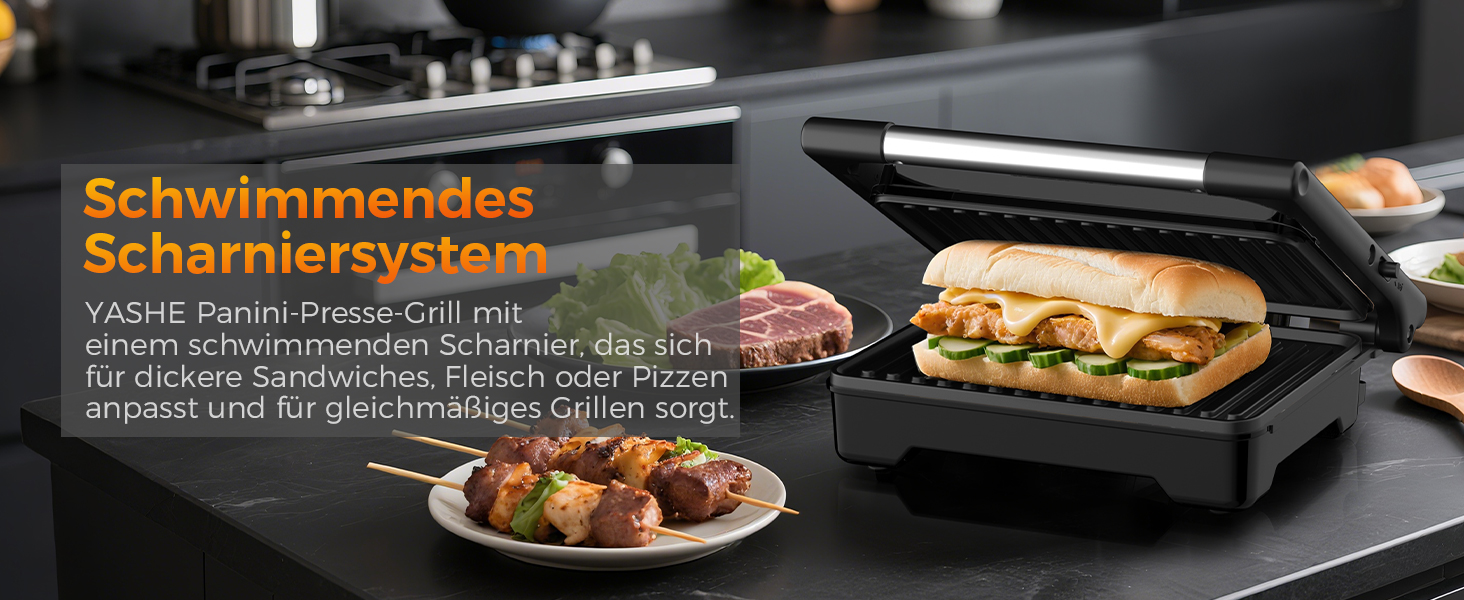 Sandwichmaker YASHE 1500W з антипригарним покриттям XXL, автоматичне регулювання температури, для 2 тостів