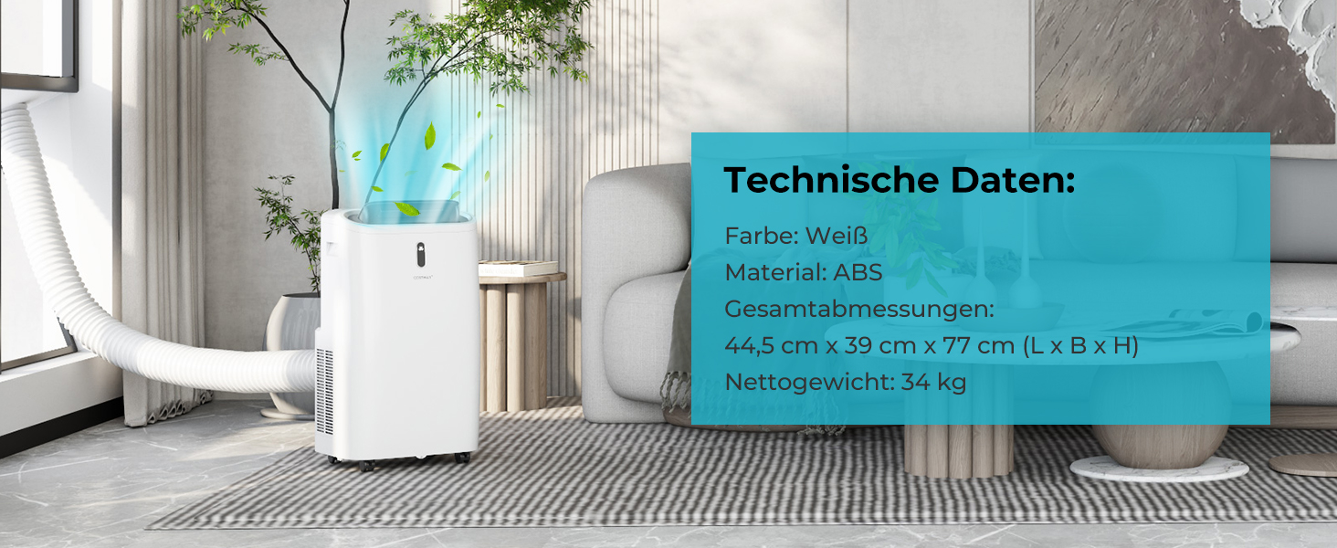 Мобільний кондиціонер COSTWAY 16000 BTU з функцією обігріву, осушення, вентиляції та нічного режиму для приміщень до 150 м² з пультом та керуванням через додаток, 4.7 кВт, ≤57 дБ
