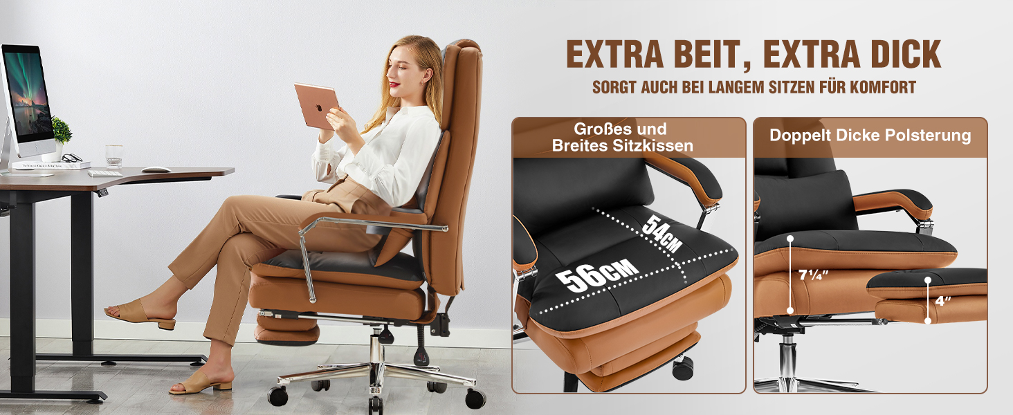 Ергономічне крісло для офісу, шкіра PU, крісло для керівника, 200 кг, з підніжкою та підтримкою попереку, для дому/офісу, регульоване, висока спинка, чорне