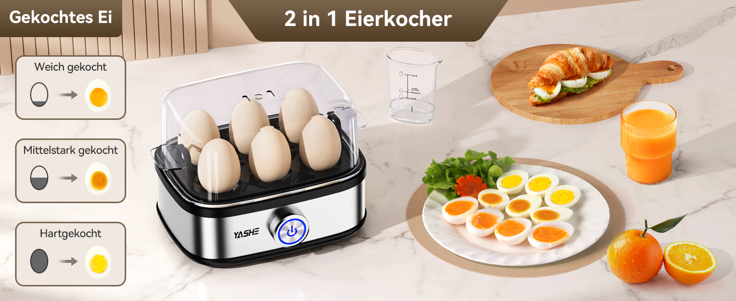 Електричний яйцеварка YASHE з нержавіючої сталі, 400W, 6 яєць, багатофункціональний, з індикатором, звуковий сигнал