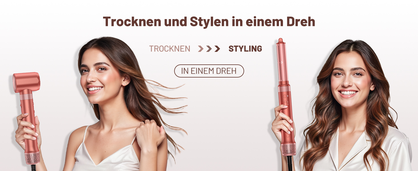 HITTIONA 5-в-1 Airstyler + Фен-щітка для волосся з іонізацією 110 000 об/хв, Автоматичний локон, Без термопошкоджень, Швидке сушіння та об'єм, Професійний стайлер для всіх типів волосся + Чохол для подорожей, Колір: Вишнево-червоний