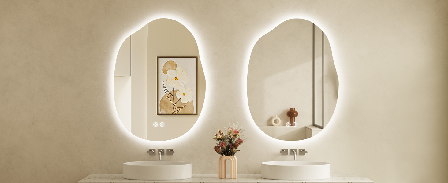 Дзеркало для ванної кімнати OUMUSU з підсвічуванням, арочне, без рами, 50x75 см. Антизапарник, сенсорне управління, регулювання яскравості, 3 кольори світла