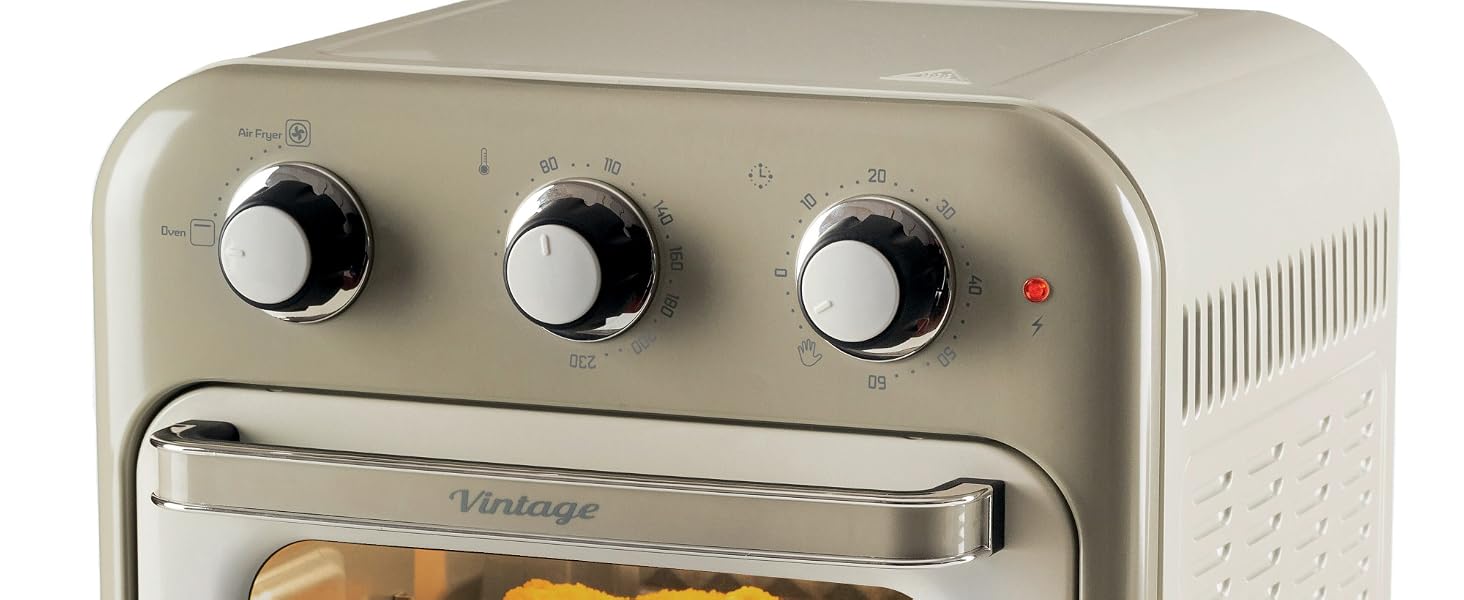 Аерофритюрниця та духовка 2-в-1 Ariete Vintage 4632, 16 л, з вертелом та кошиками з нержавіючої сталі, до 230°C, таймер 60 хв, 1400 Вт, бежевий