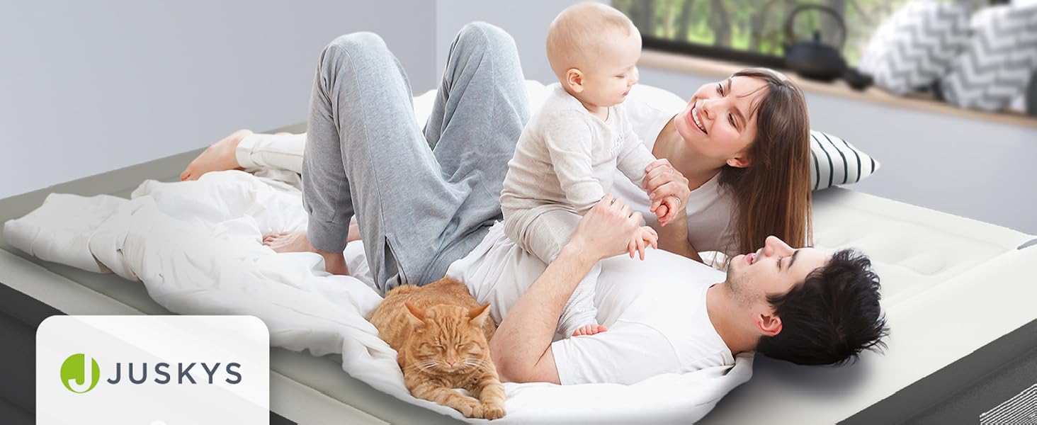 Надувний матрац Juskys самонадувний 150x200 см з вбудованим насосом - 2 місця, для гостей або кемпінгу, водонепроникний, блакитно-білий (сірий, одинарний)