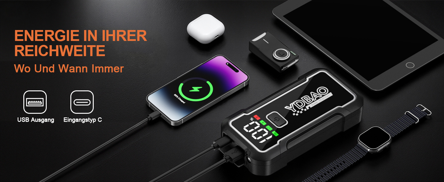 Бустер для автомобіля Starthilfe Powerbank 8000A 12V — Пусковий пристрій для автомобільного акумулятора (9188DE)