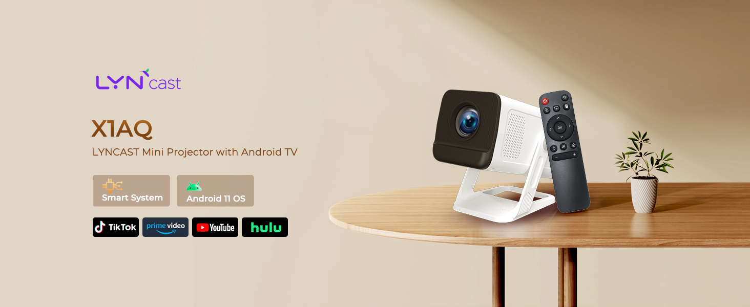 Портативний проєктор LYNCAST HY300 Pro з Wi-Fi, Bluetooth та Android 11. Підтримка 1080P/4K, поворотний на 180°, для домашнього кінотеатру та використання на відкритому повітрі (VisualCube 300 White)